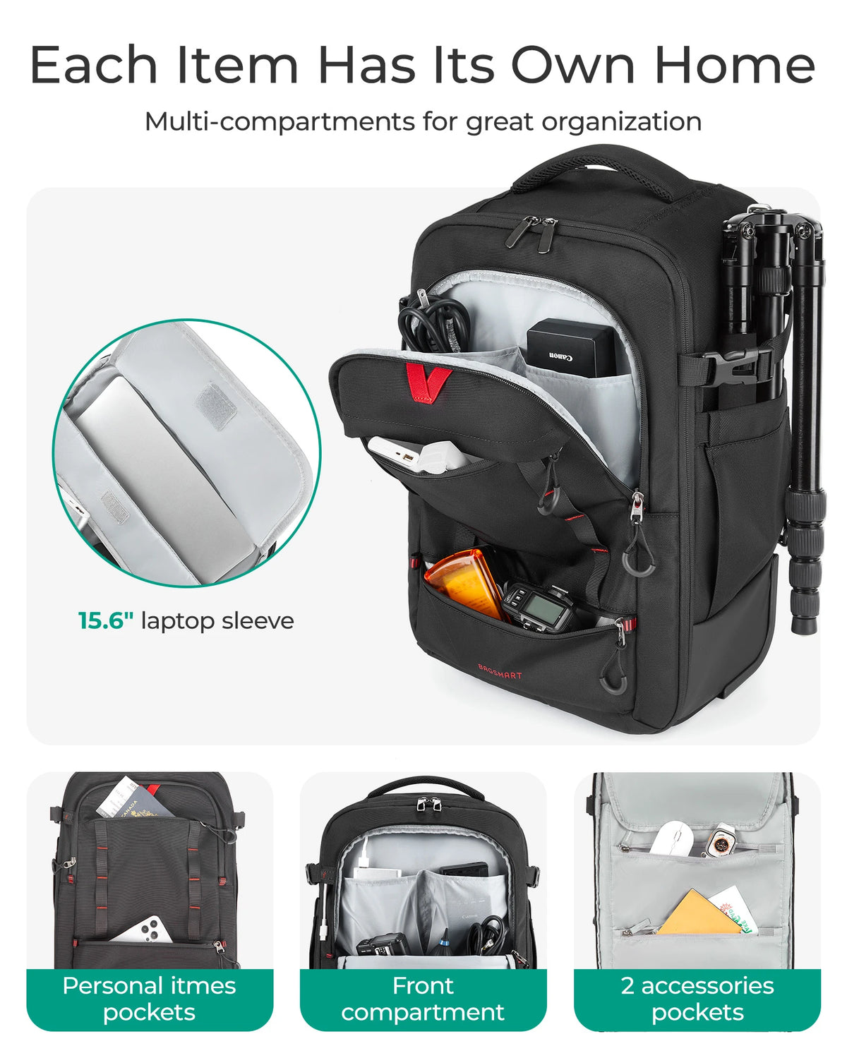 BAGSMART Rolling Camera Bag Backpack