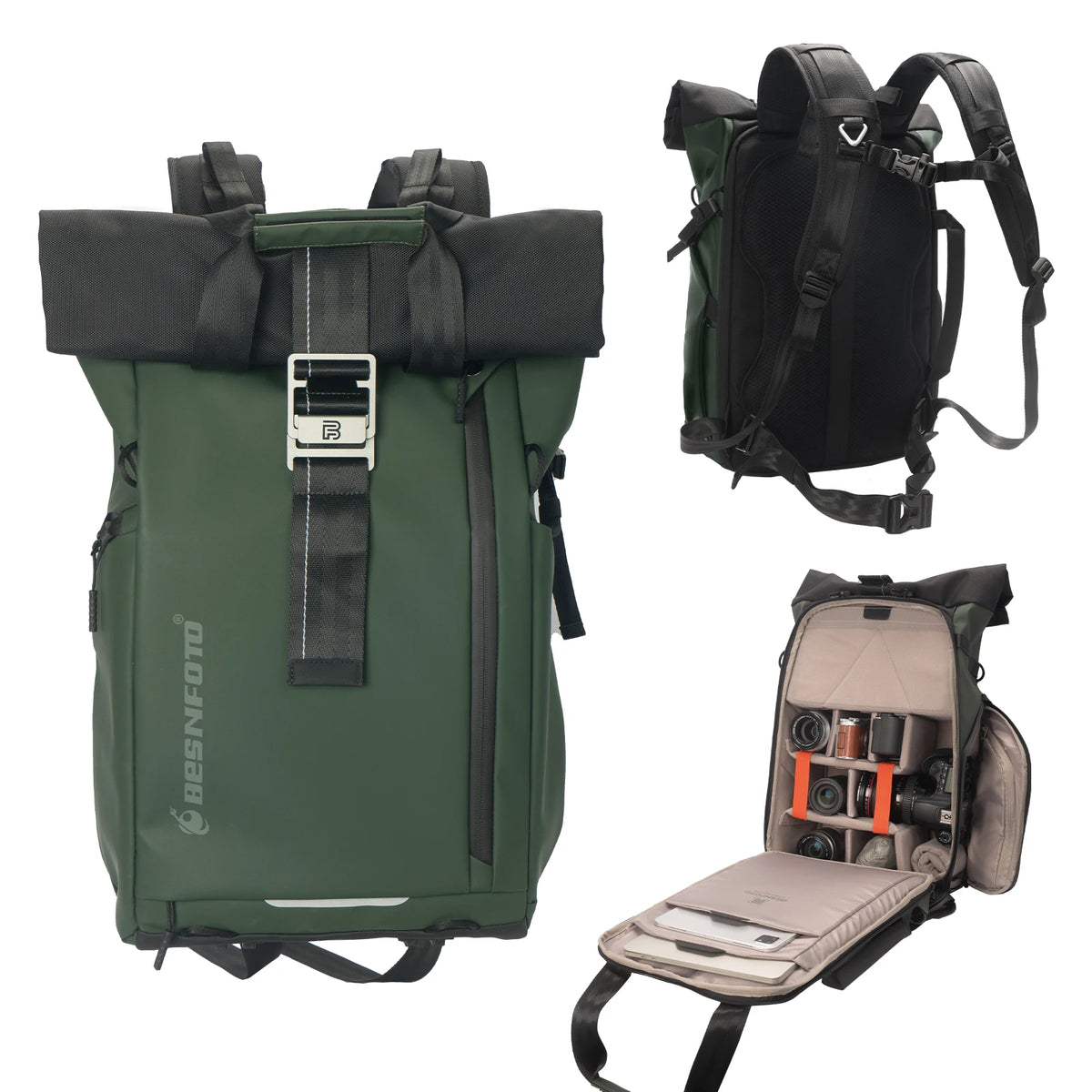 Besnfoto Waterproof Rolltop Camera Backpack