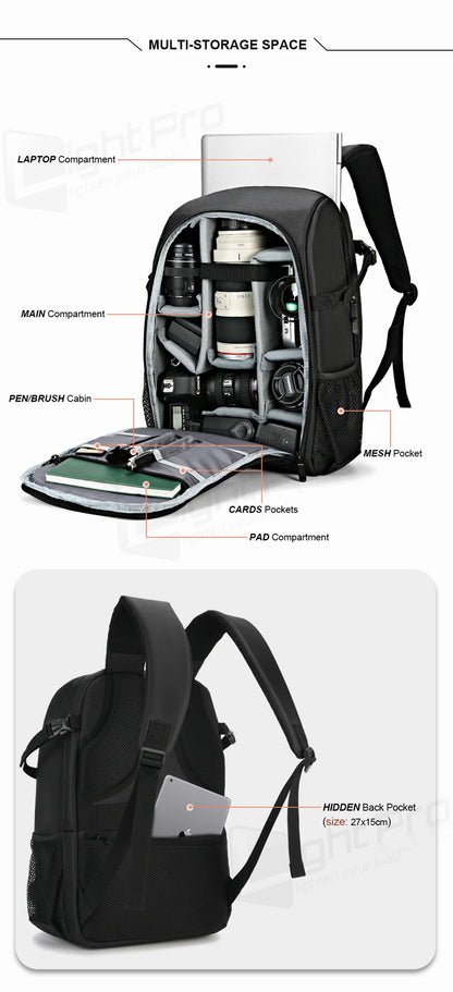 Large Capacity DSLR Camera Backpack with 15.6 Inch Laptop Compartment