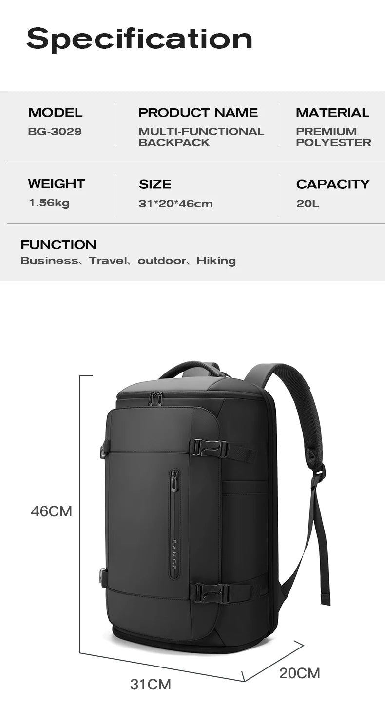 BANGE Large Travel Backpack with Shoe Compartment