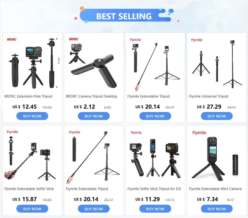 Flymile Extendable Selfie Stick Tripod for Action Cameras