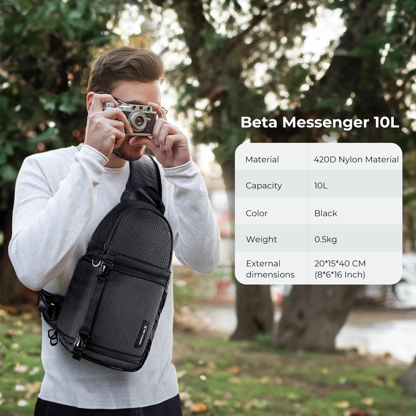 K&F Concept 10L Camera Sling Bag for DSLR & Mirrorless Cameras - Upgraded Grey