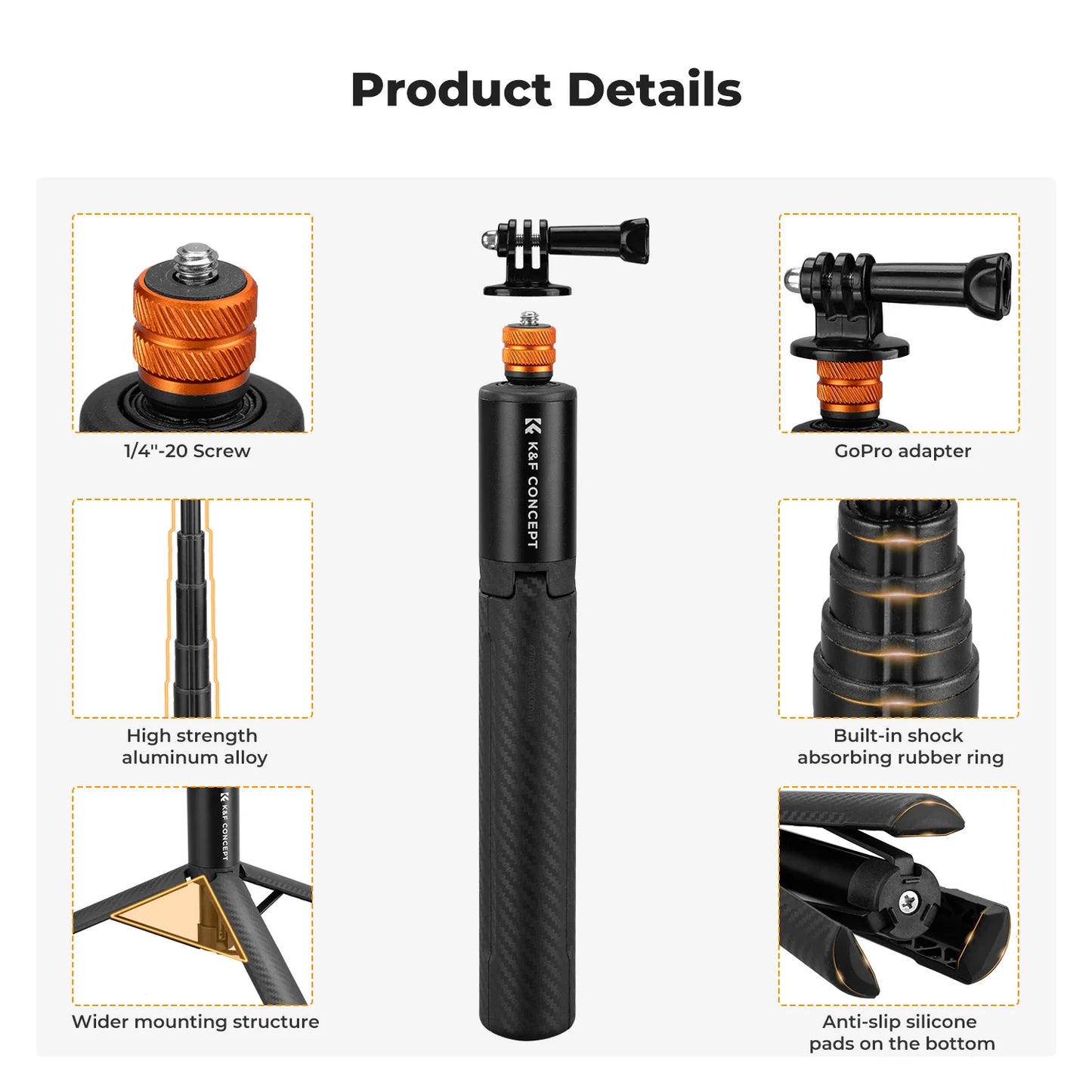 K&F 120cm Invisible Selfie Stick for Action Cameras