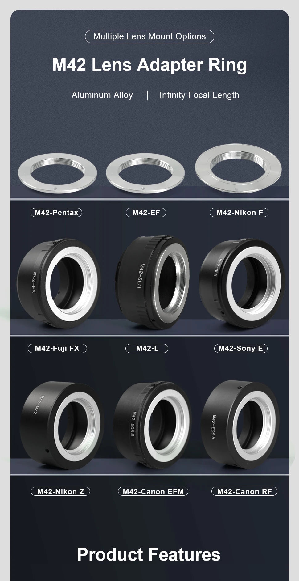 M42 Screw Lens Adapter for Mirrorless and DSLR Cameras