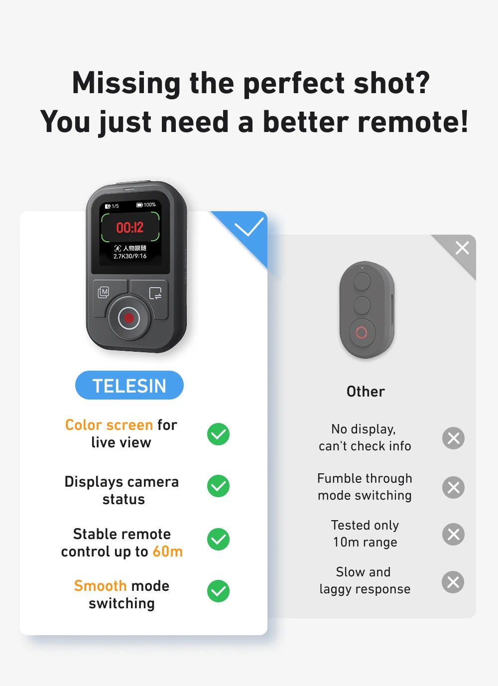 TELESIN Bluetooth Remote for DJI Osmo Action 4 / 5 / 6