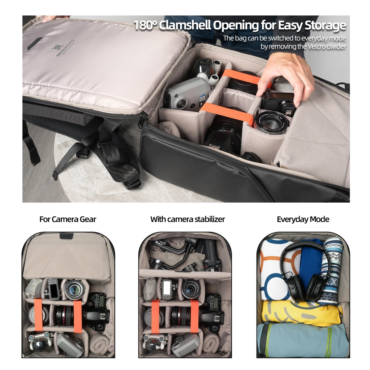Besnfoto Waterproof Rolltop Camera Backpack