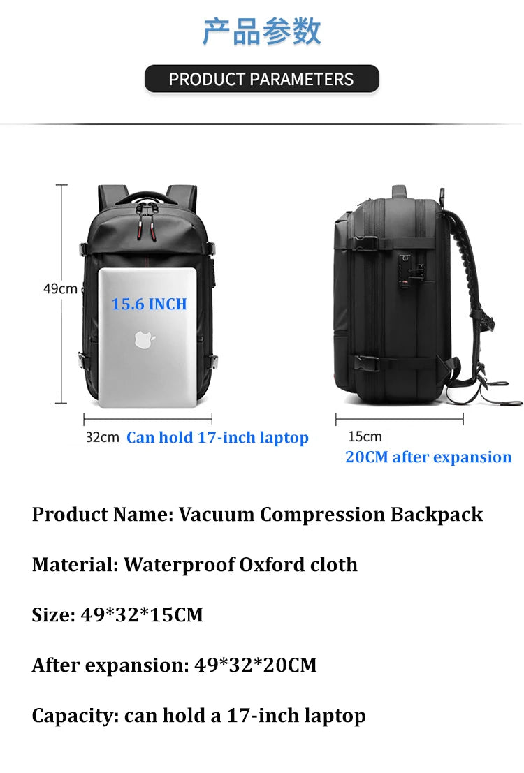 Vacuum Compression 17 Inch Laptop Travel Backpack