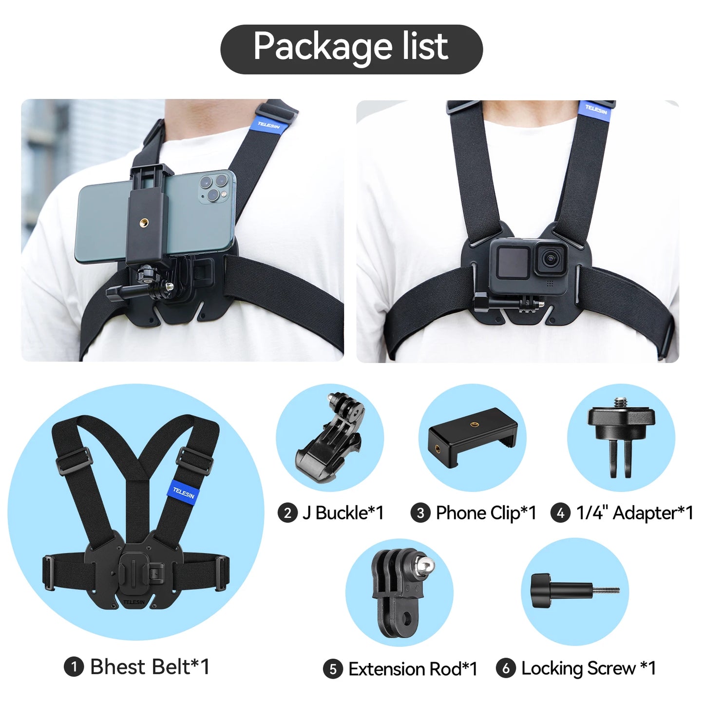 TELESIN Action Camera Chest Harness Mount