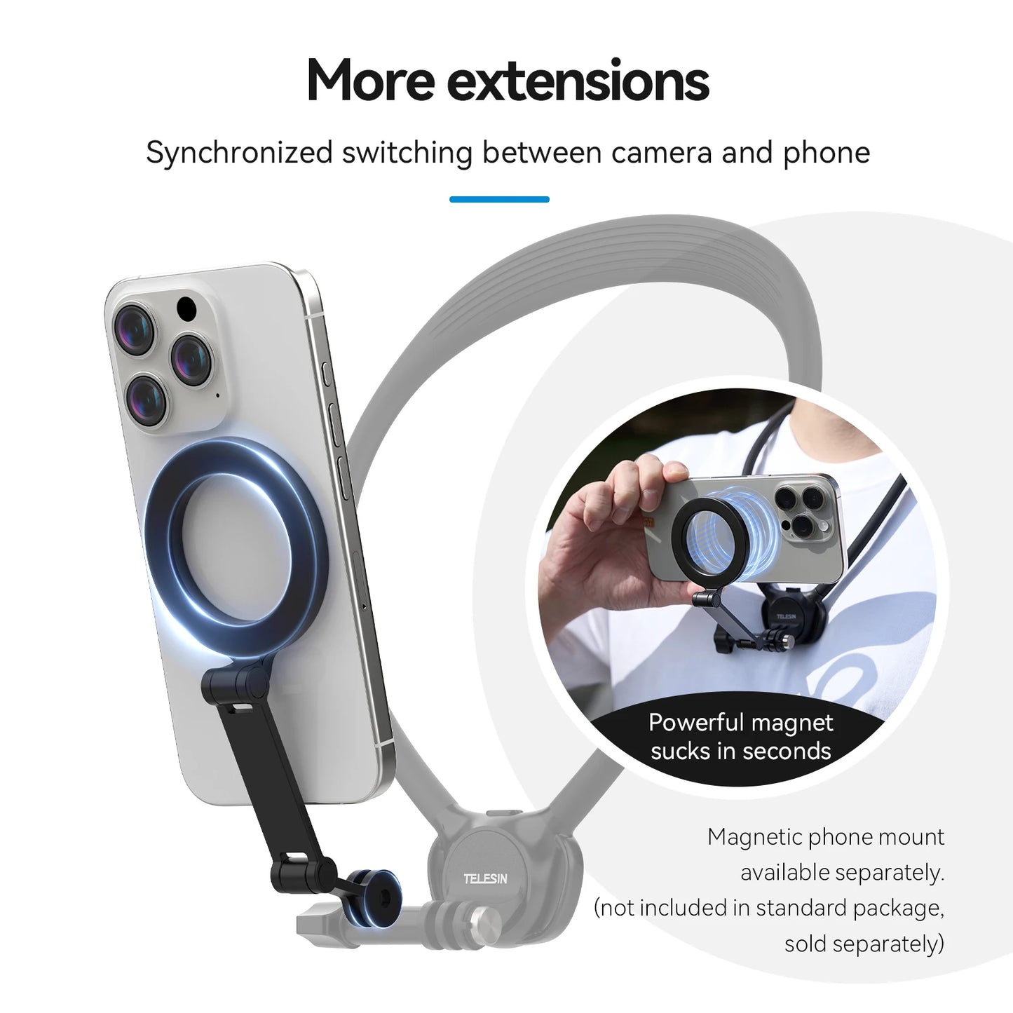 TELESIN 2-in-1 Neck Mount for Phone & Action Camera