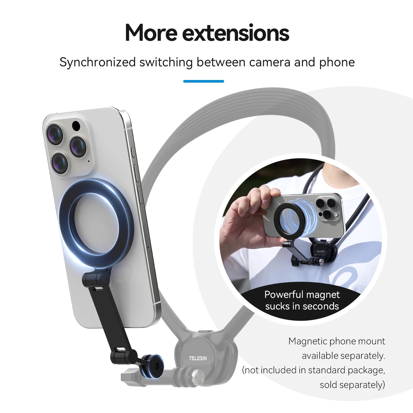 TELESIN 2-in-1 Neck Mount for Phone & Action Camera