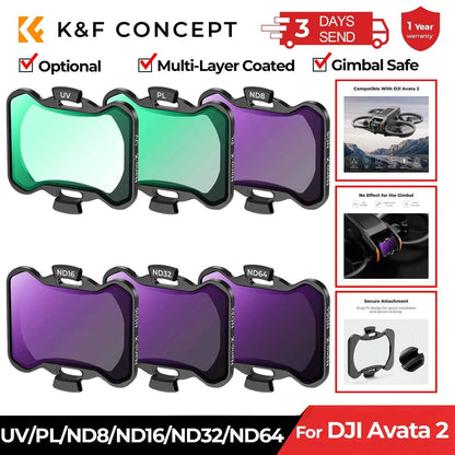 K&F CONCEPT Filter Set for DJI Avata 2 Filter UV/CPL/ND8/ND16/ND32/ND64 Multi-Layer Coated Drone Lens Camera Filters Accessories