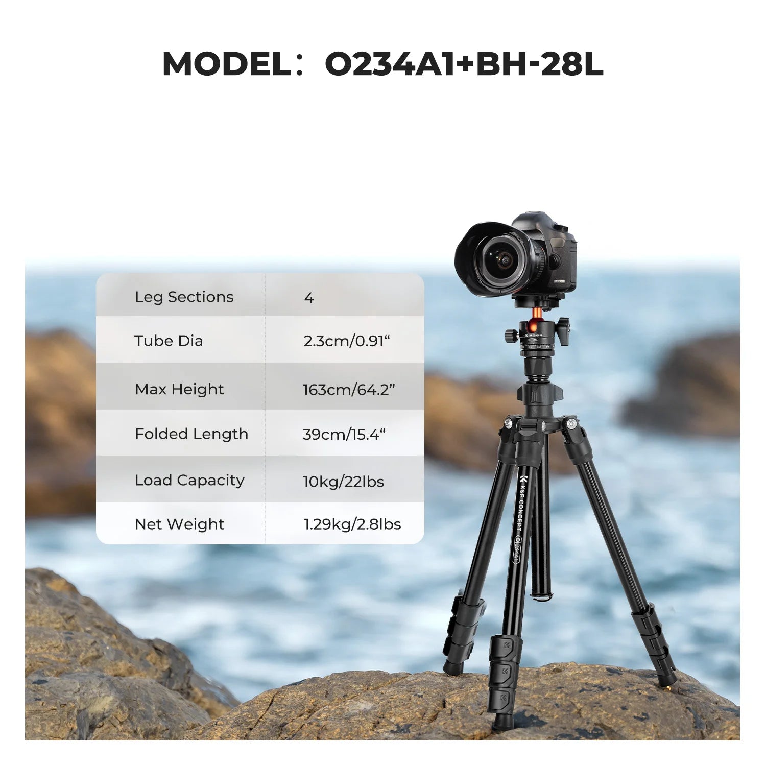 K&F Concept O234A1 Aluminium Travel Tripod