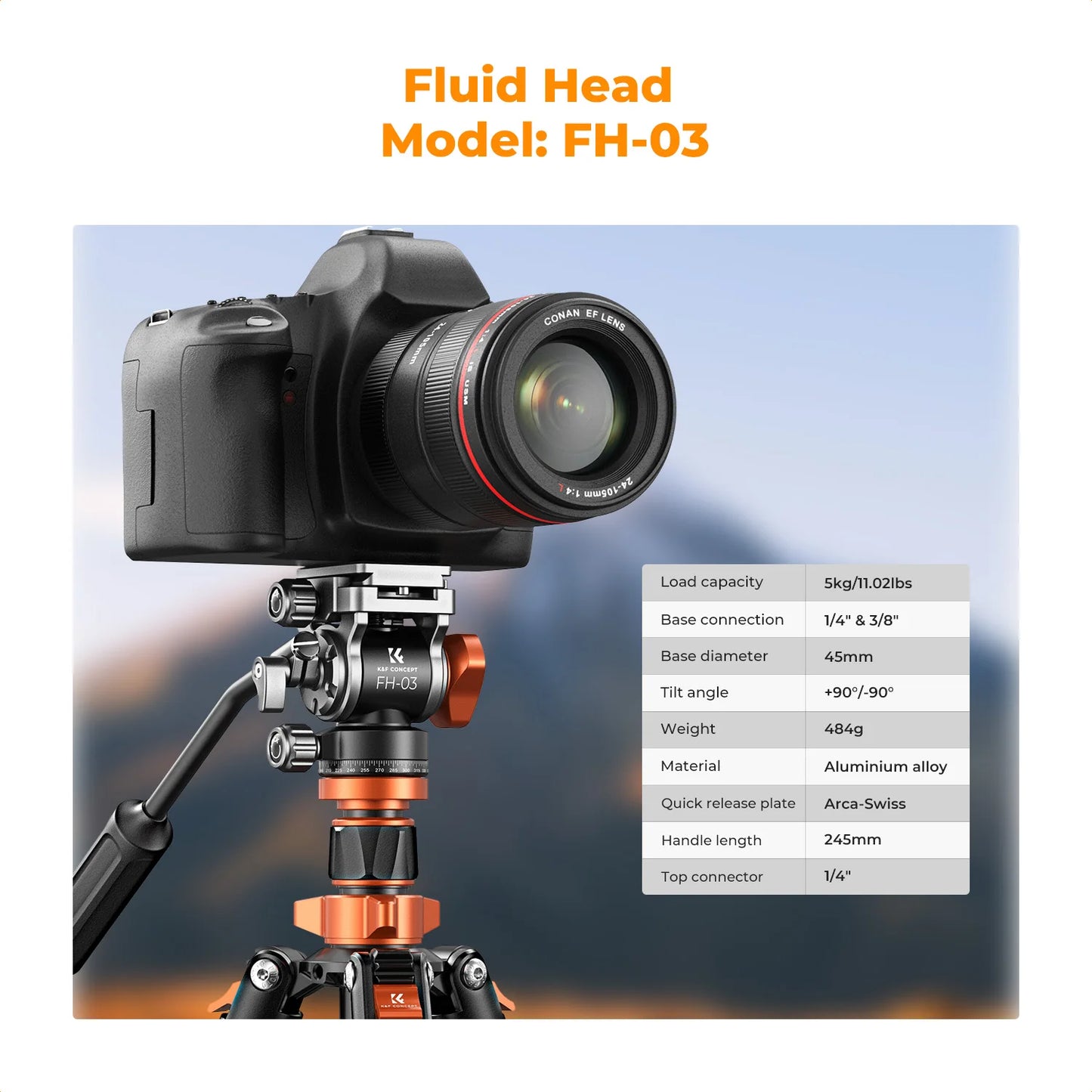 K&F Concept 83-Inch Aluminium Video Tripod with Fluid Head