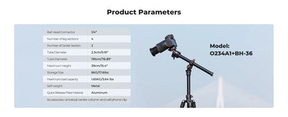 K&F Concept 76.7-Inch Rotatable Multi-Angle Camera Tripod