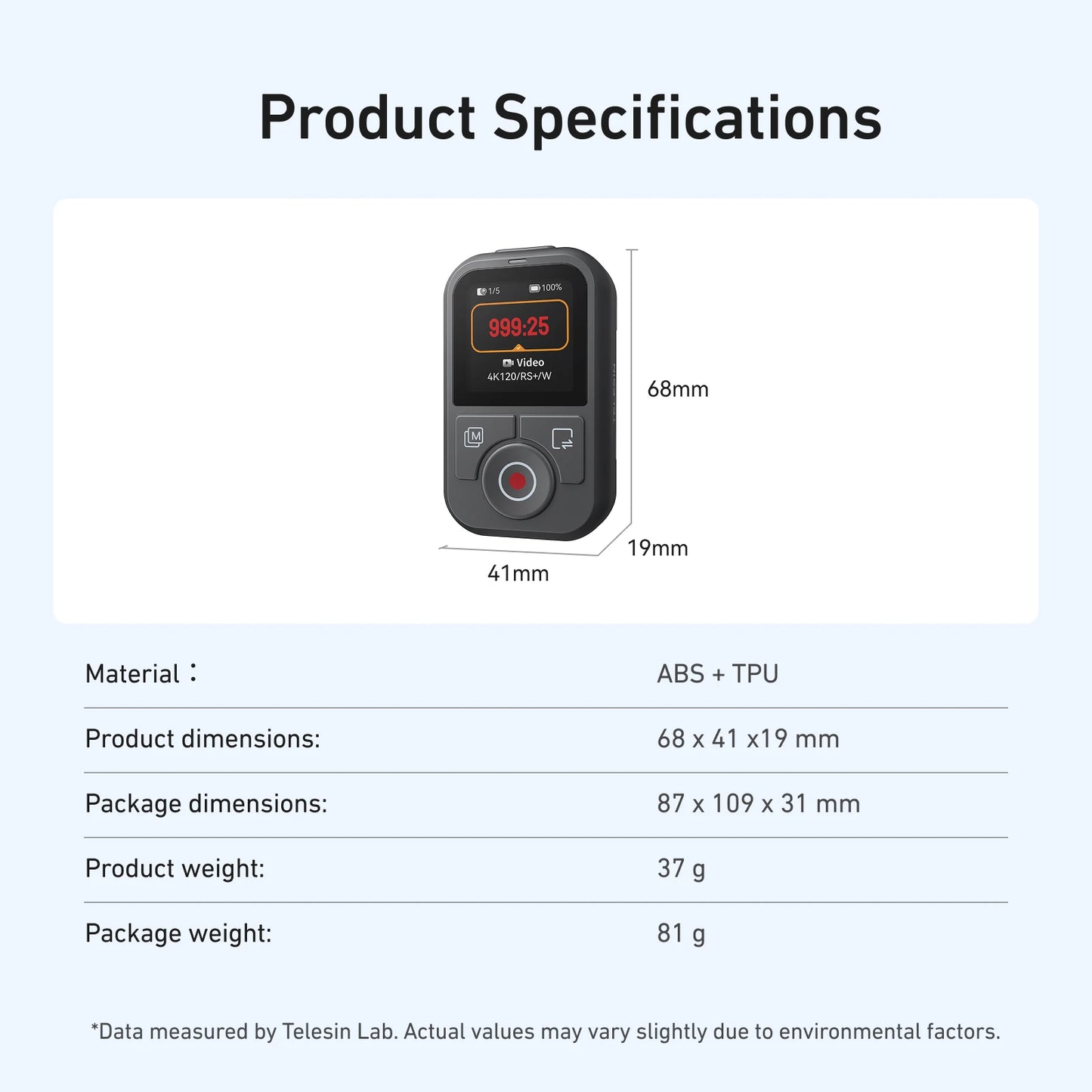 TELESIN 60m Bluetooth Remote Control with Wrist Strap for DJI Osmo Action
