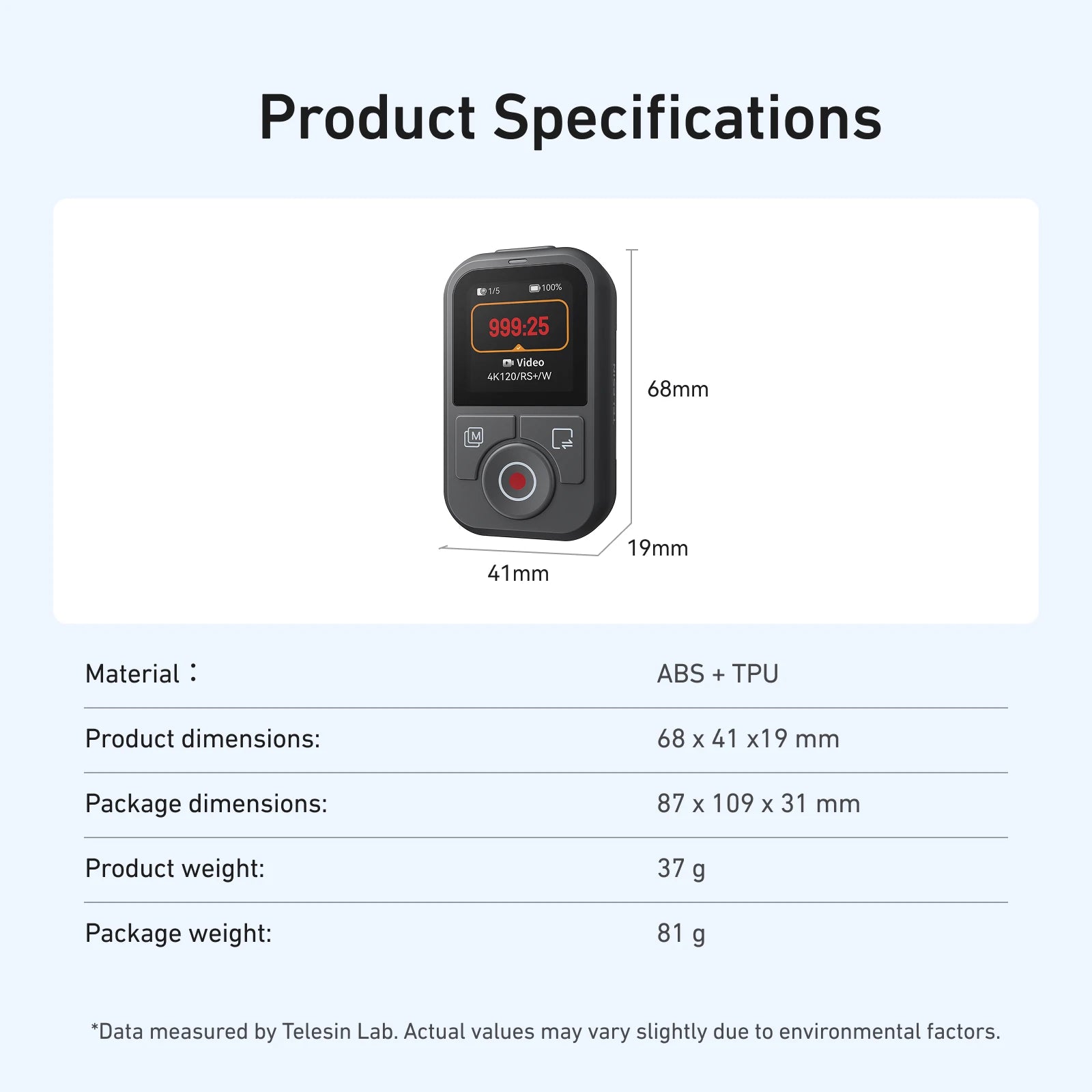 TELESIN 60m Bluetooth Remote Control with Wrist Strap for DJI Osmo Action