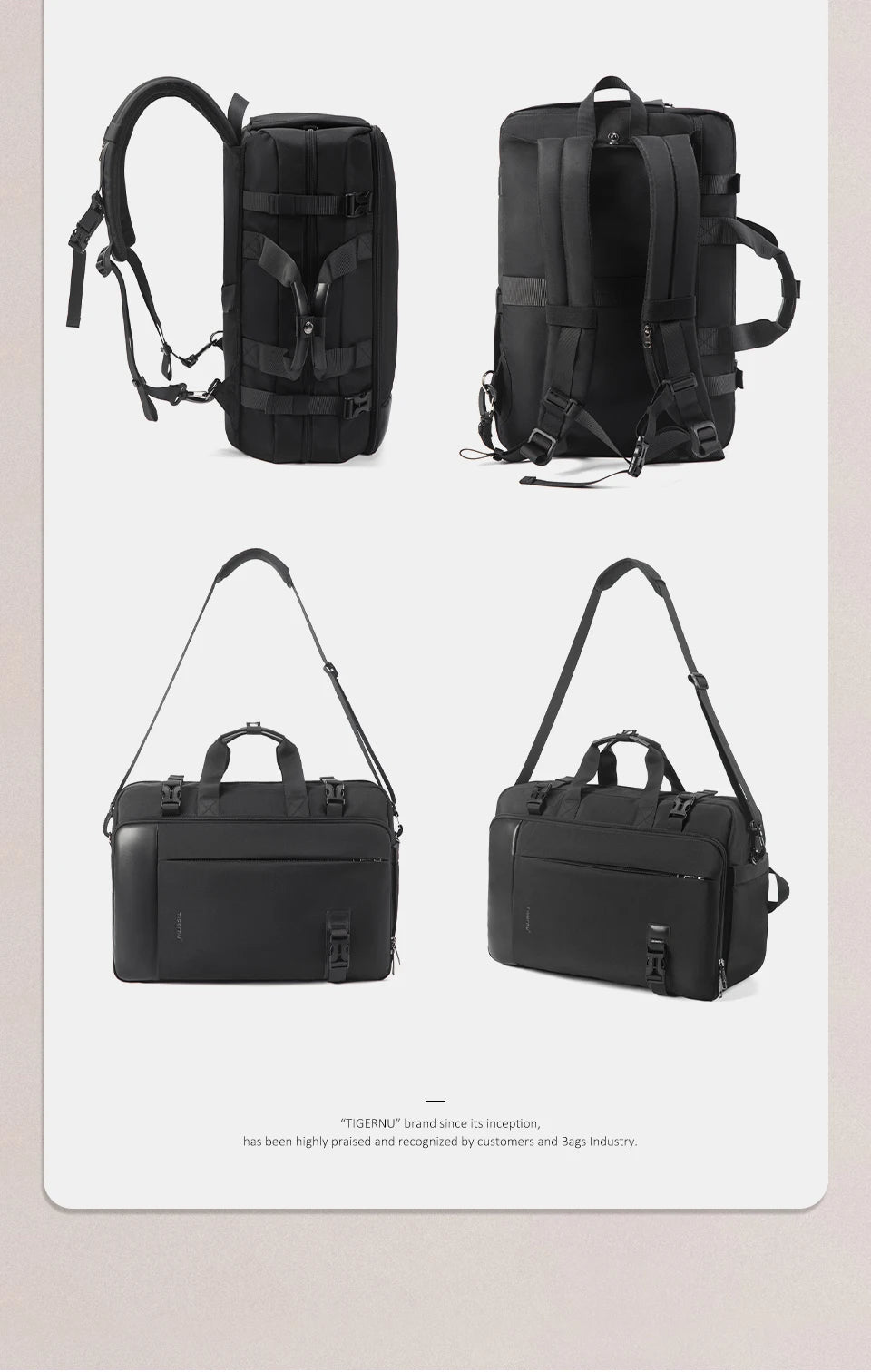 TIGERNU 17 Inch 3-in-1 Laptop Travel Backpack