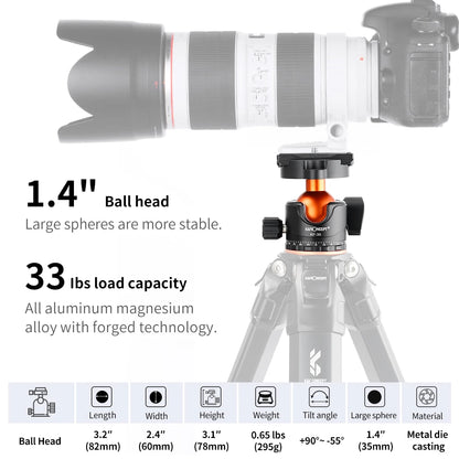 K&F 10kg Metal Tripod Ball Head with Quick Release Plate