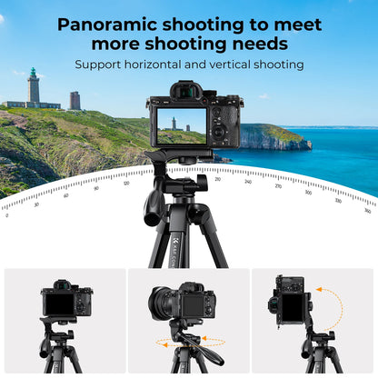 K&F Concept 59.4-Inch Aluminium Tripod with Phone Holder