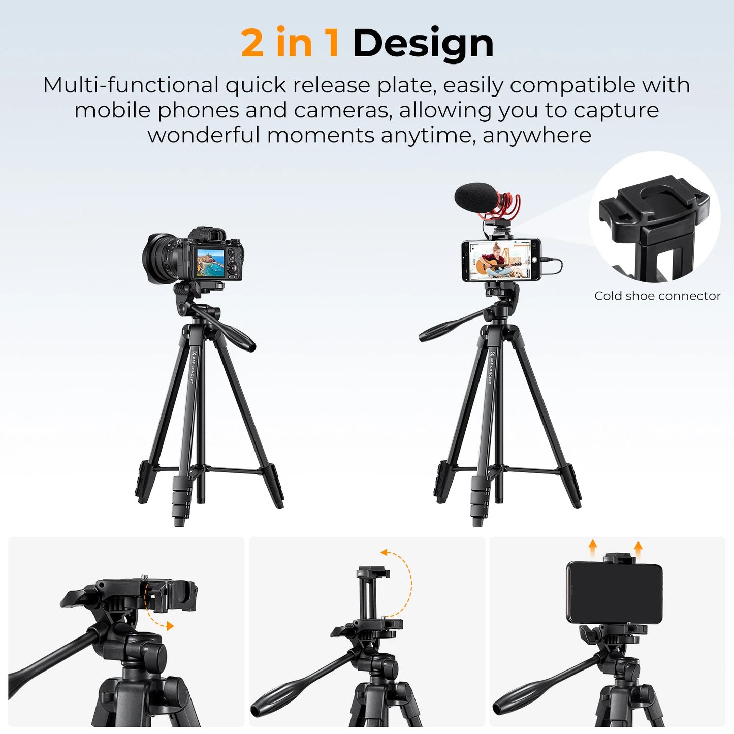 K&F Concept B174A1 1.5m Aluminium Phone & Camera Tripod