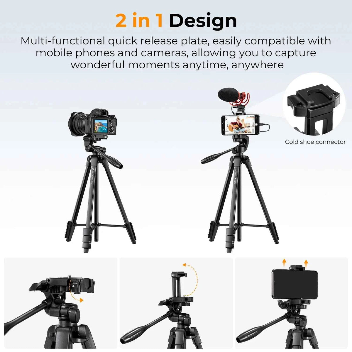 K&F B174A1 152cm Aluminium Tripod with Bluetooth Remote