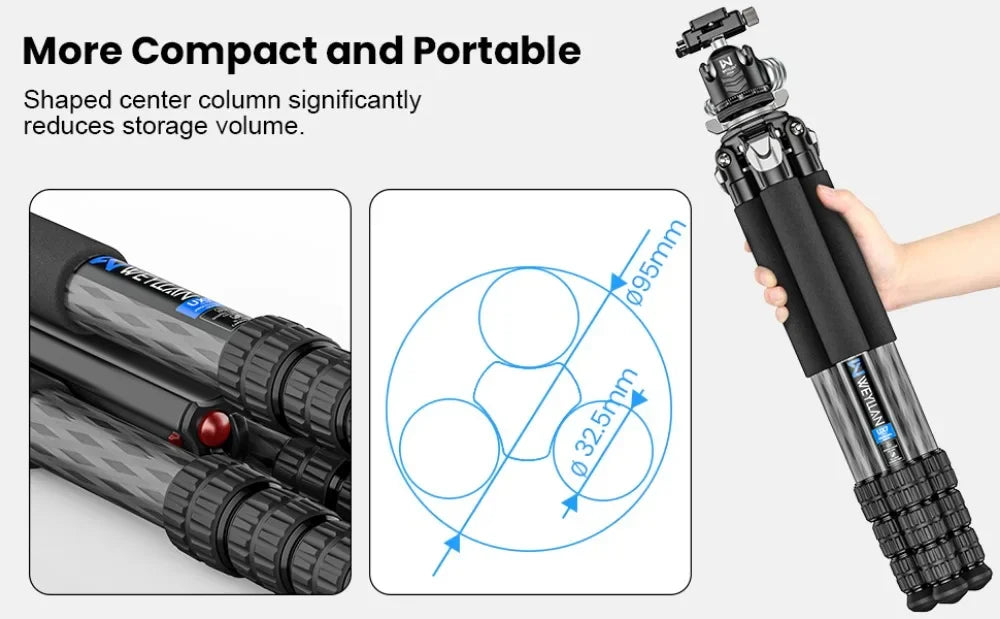 WEYLLAN UX7 Compact Carbon Fibre Travel Tripod