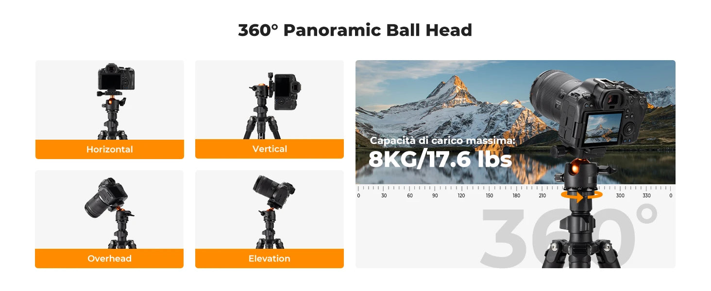 K&F Concept 76.7-Inch Rotatable Multi-Angle Camera Tripod
