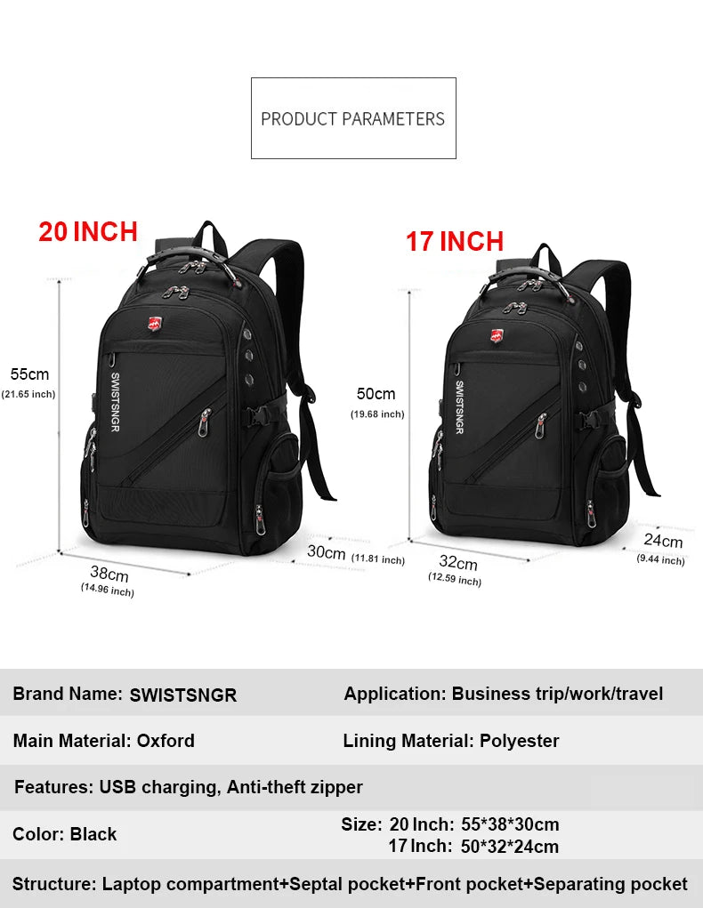 Water-Resistant 17–20-inch Laptop Travel Backpack