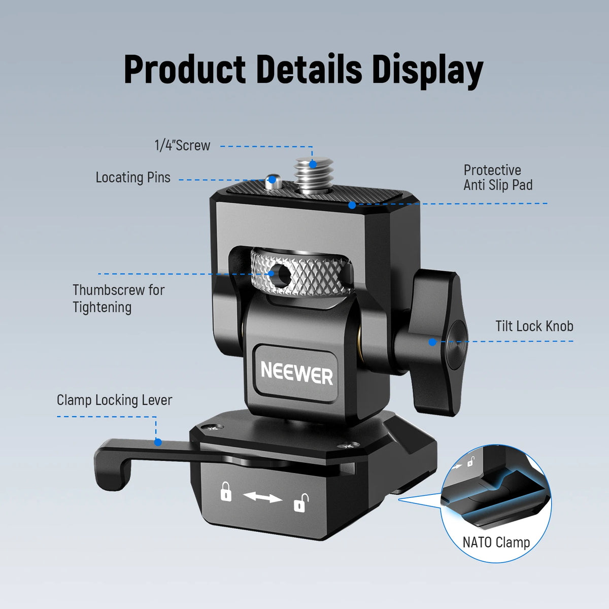 NEEWER Adjustable Camera Monitor Mount with Cold Shoe
