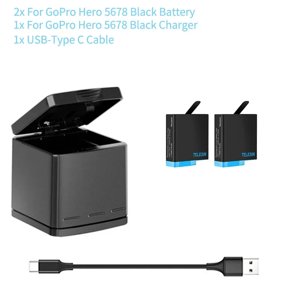 TELESIN 1220mAh Battery & 3-Slot Charger Kit for GoPro HERO 5-8