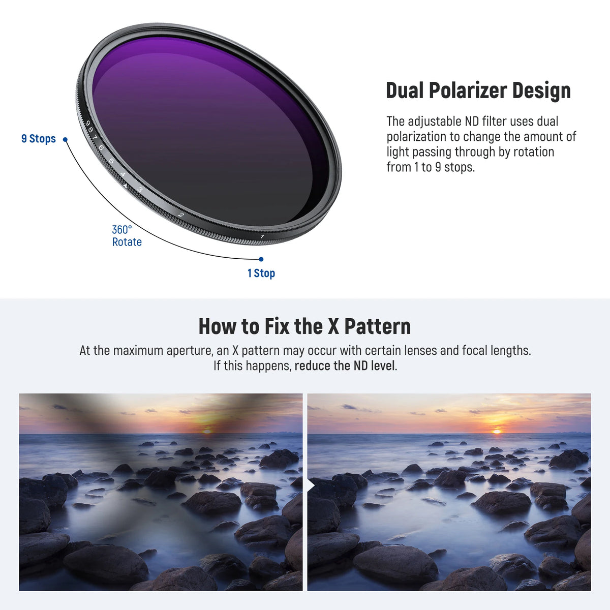 NEEWER ND2-ND400 Variable Neutral Density Lens Filter