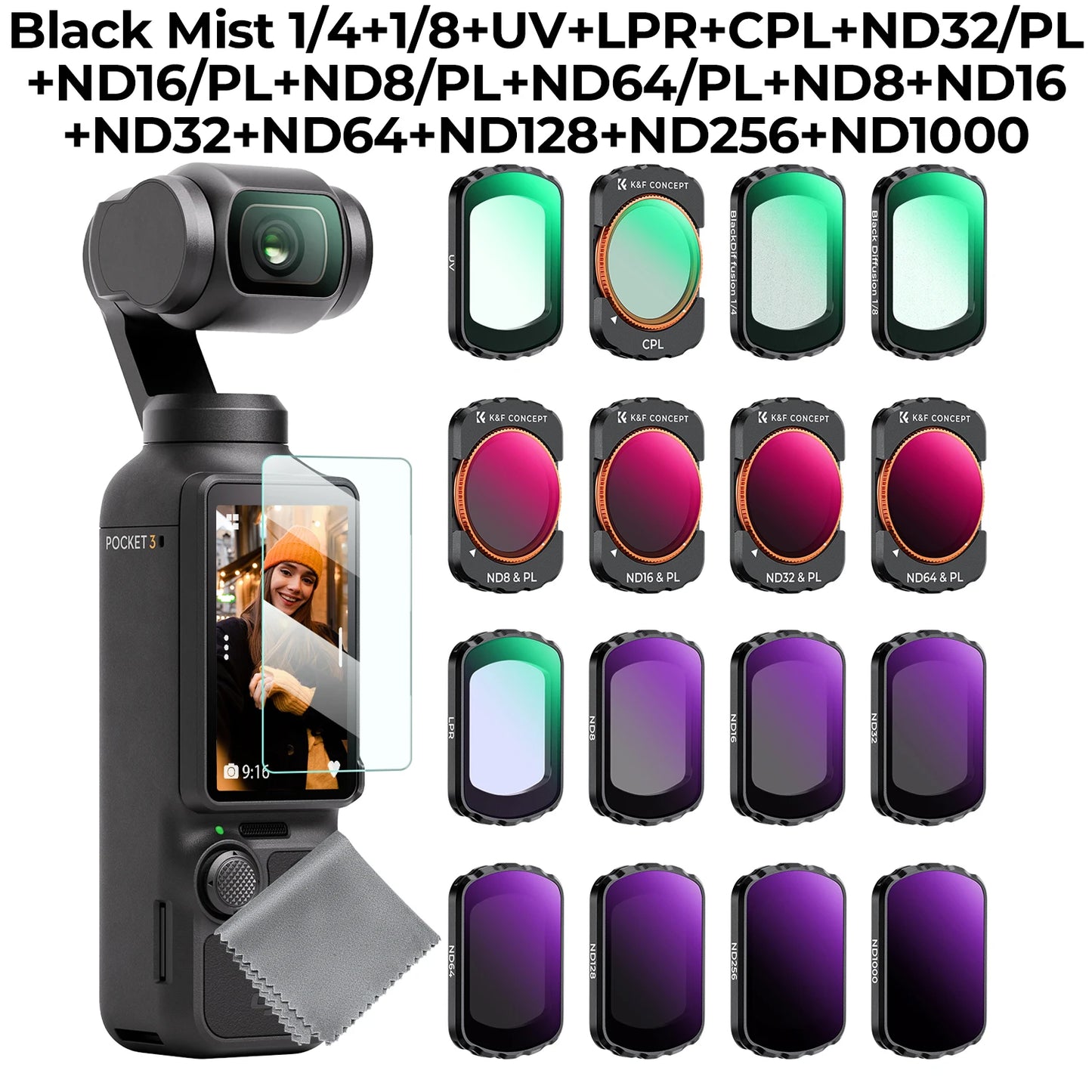 K&F Concept DJI Osmo Pocket 3 Filter & Lens Kit - 1 Black Mist 1-4