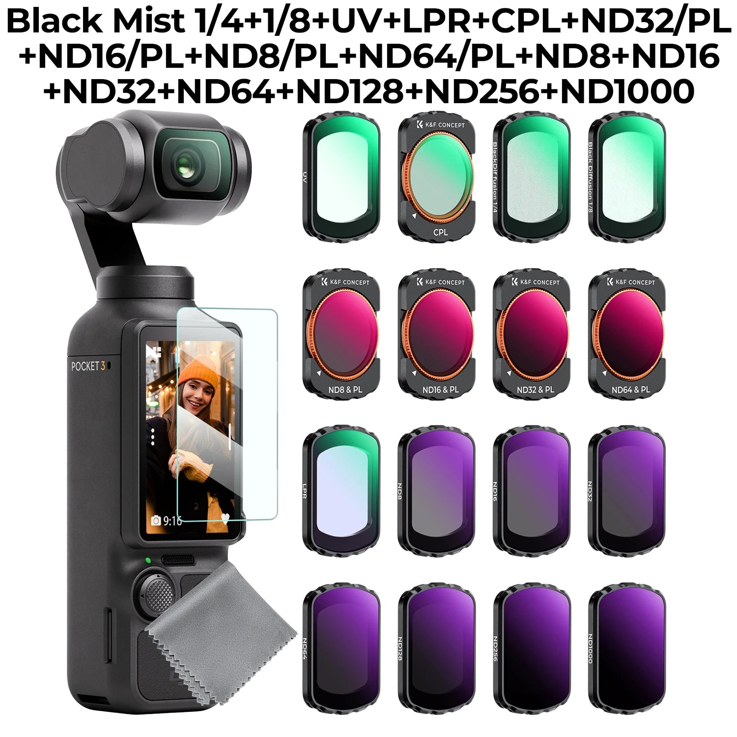K&F Concept DJI Osmo Pocket 3 Filter & Lens Kit - 1 Black Mist 1-4