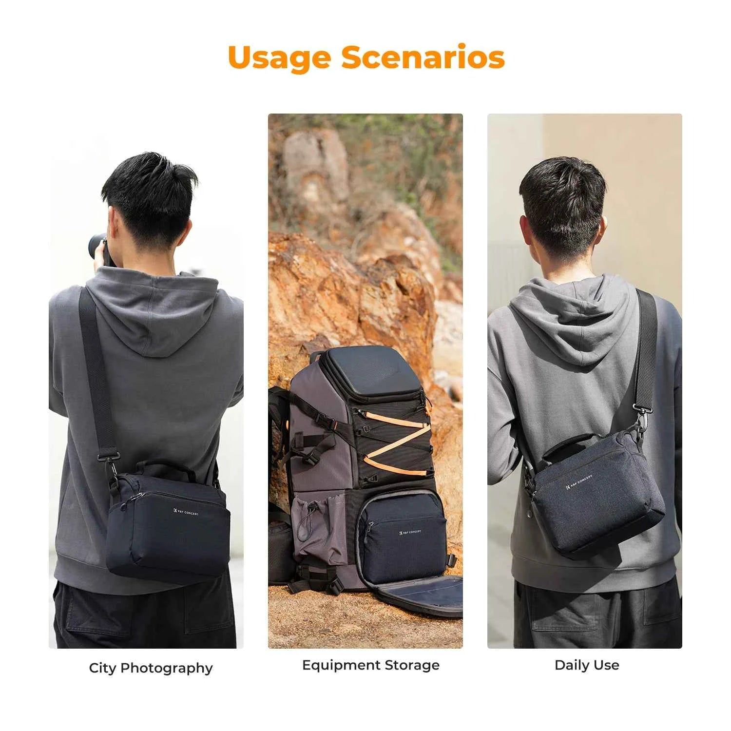 K&F CONCEPT Camera Sling Bag Waterproof Travel Single Shoulder Backpack Shockproof Crossbody Bag for Sony Canon DSLR/SLR Camera
