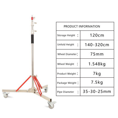 Heavy-Duty Stainless Steel Photography Light Stand