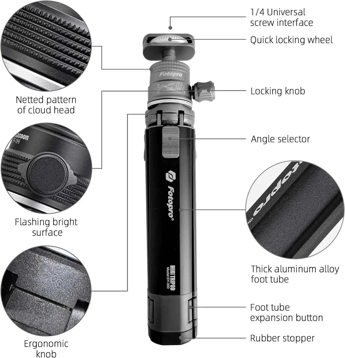 Fotopro SY-390 Mini Desktop Tripod with Ball Head