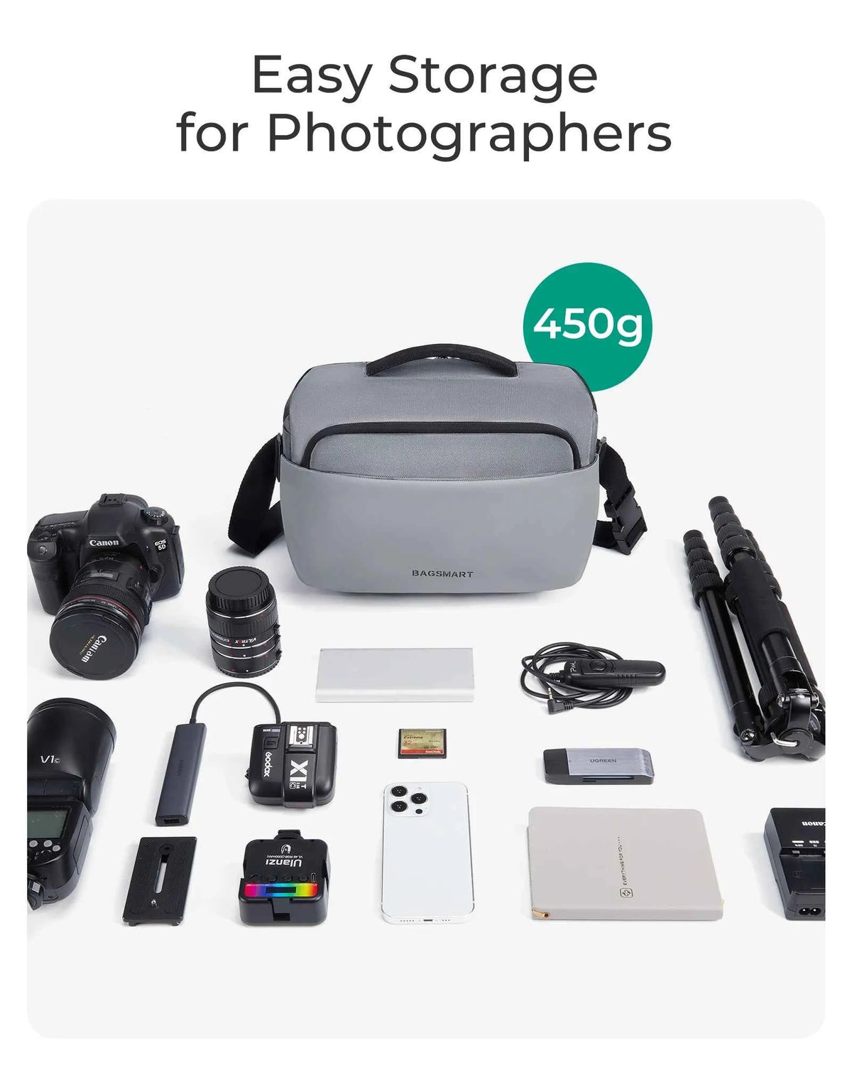 BAGSMART Camera Sling Bag with Tripod Holder