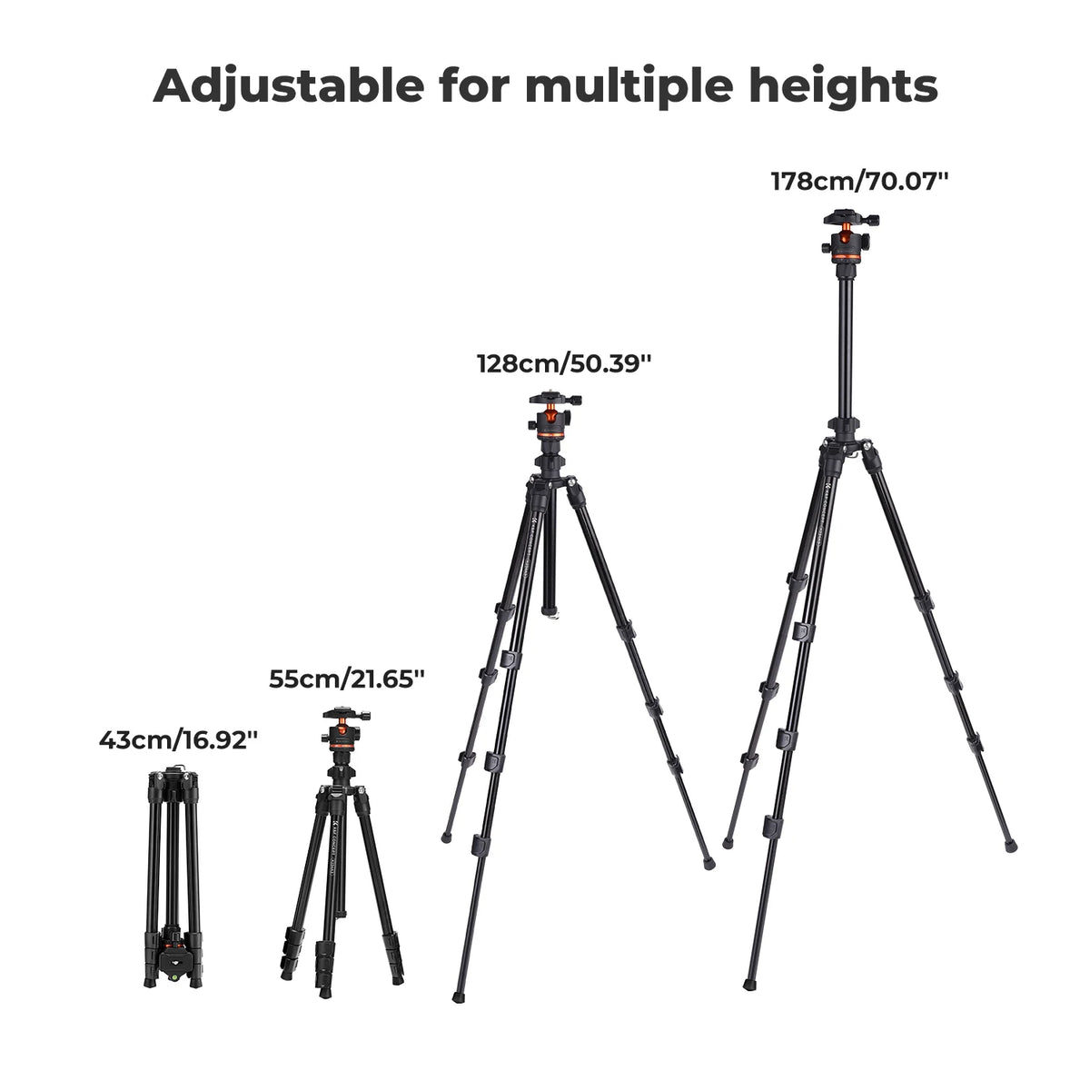 K&F 178cm Aluminium Travel Tripod with Ball Head