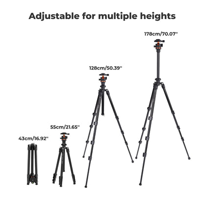 K&F 178cm Aluminium Travel Tripod with Ball Head