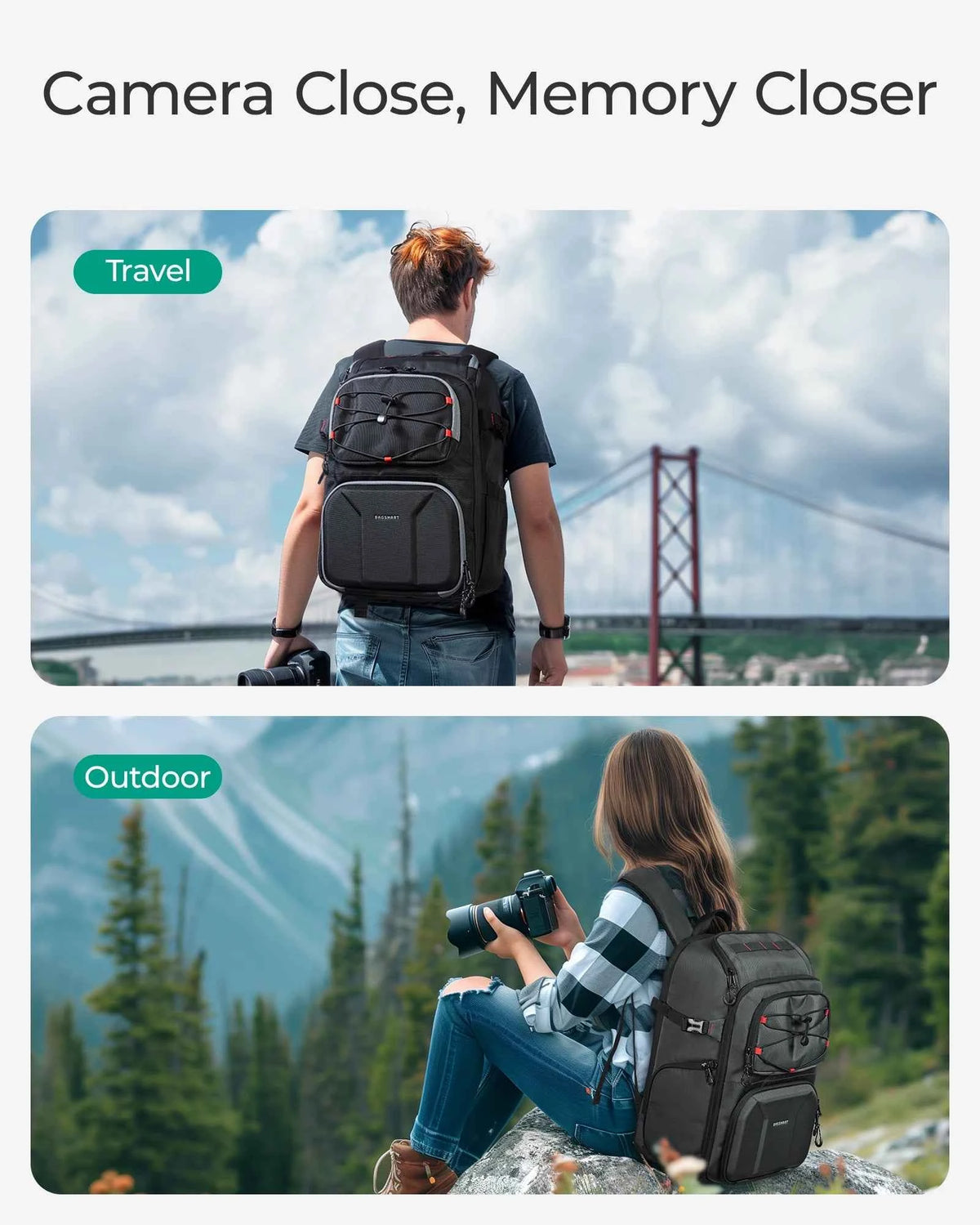 BAGSMART Camera Backpack with 15.6 Inch Laptop Compartment