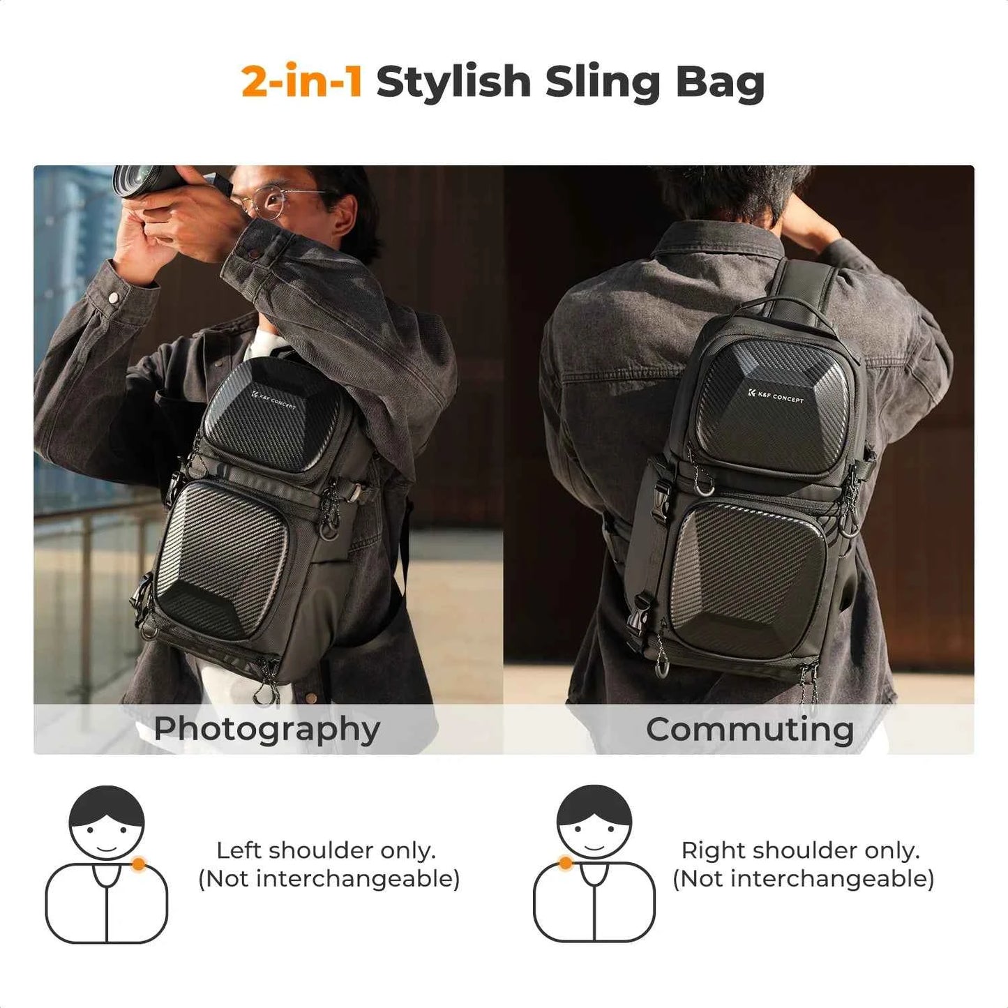 K&F CONCEPT 10L Camera Sling Bag Hardshell Photographers Shoulder Bag Crossbody Backpack Camera Bag For Sony Canon Nikon DSLR