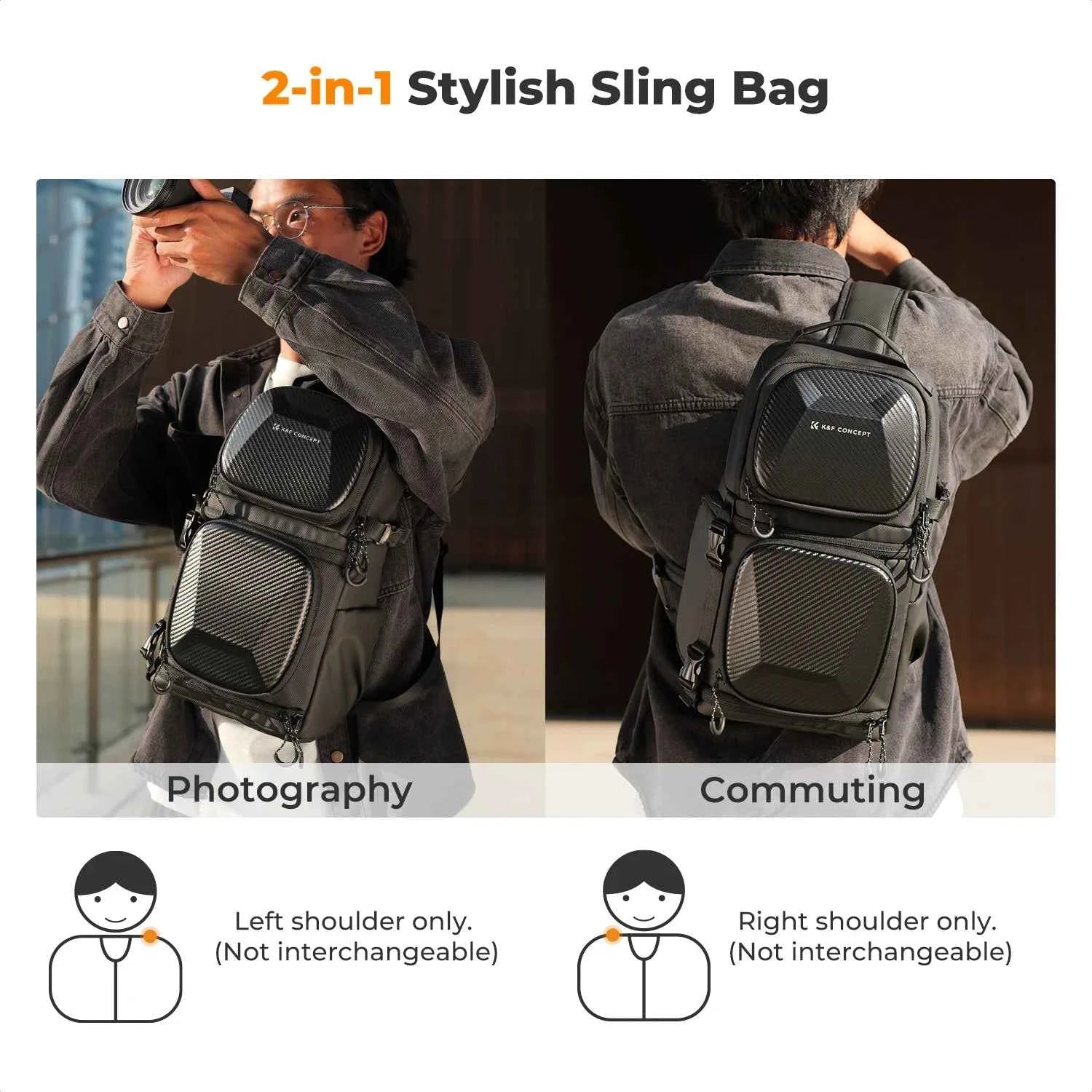 K&F CONCEPT 10L Camera Sling Bag Hardshell Photographers Shoulder Bag Crossbody Backpack Camera Bag For Sony Canon Nikon DSLR