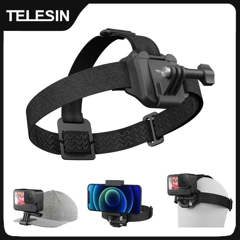 TELESIN 2-in-1 Action Camera Head Strap & Hat Clip