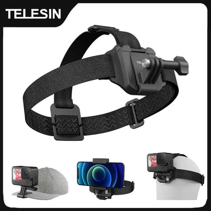 TELESIN 2-in-1 Action Camera Head Strap & Hat Clip