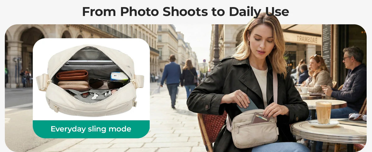 BAGSMART 2-in-1 Puffy Camera Sling Bag