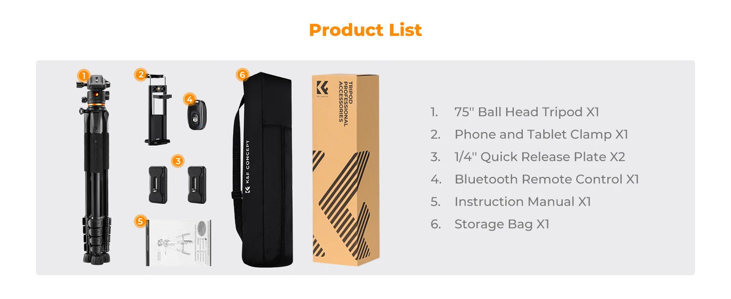 K&F 190cm Travel Camera Tripod with Phone Holder
