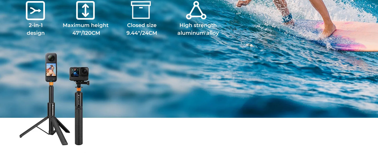 K&F 120cm Invisible Selfie Stick for Action Cameras