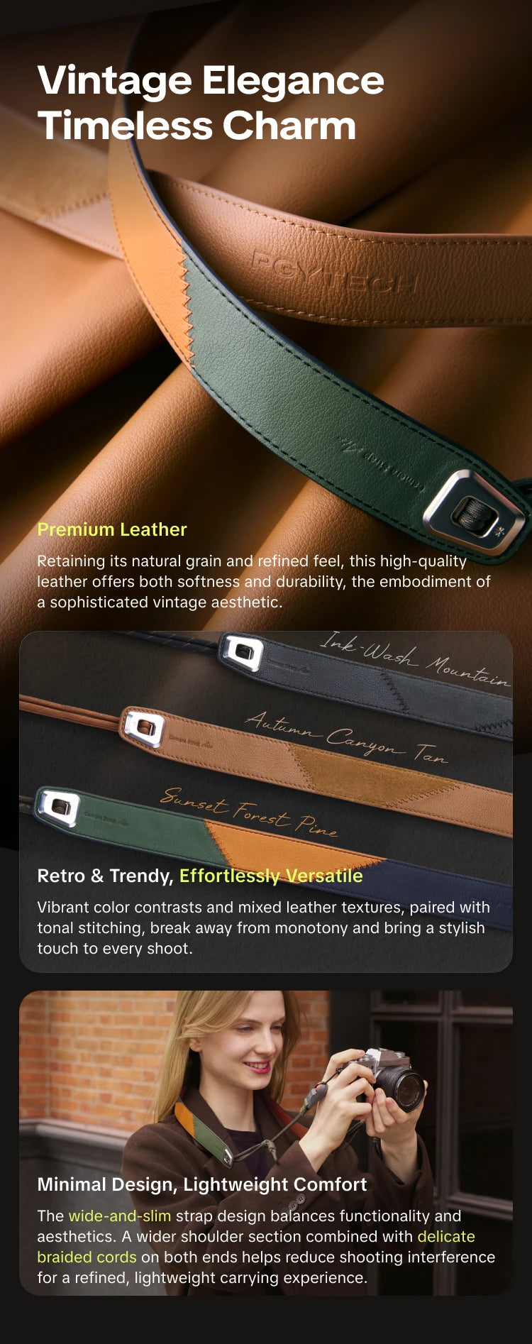 PGYTECH Leather Camera Strap Air Quick Release 80–136cm