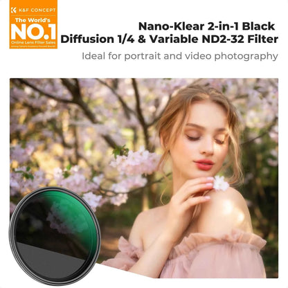 K&F CONCEPT 49-82mm Variable 2-in-1 ND2-32/Black Diffusion Mist 1/4 1/8/ND2-400/CPL/ND2-2000 3-in-1 Multi-Function Camera Filter