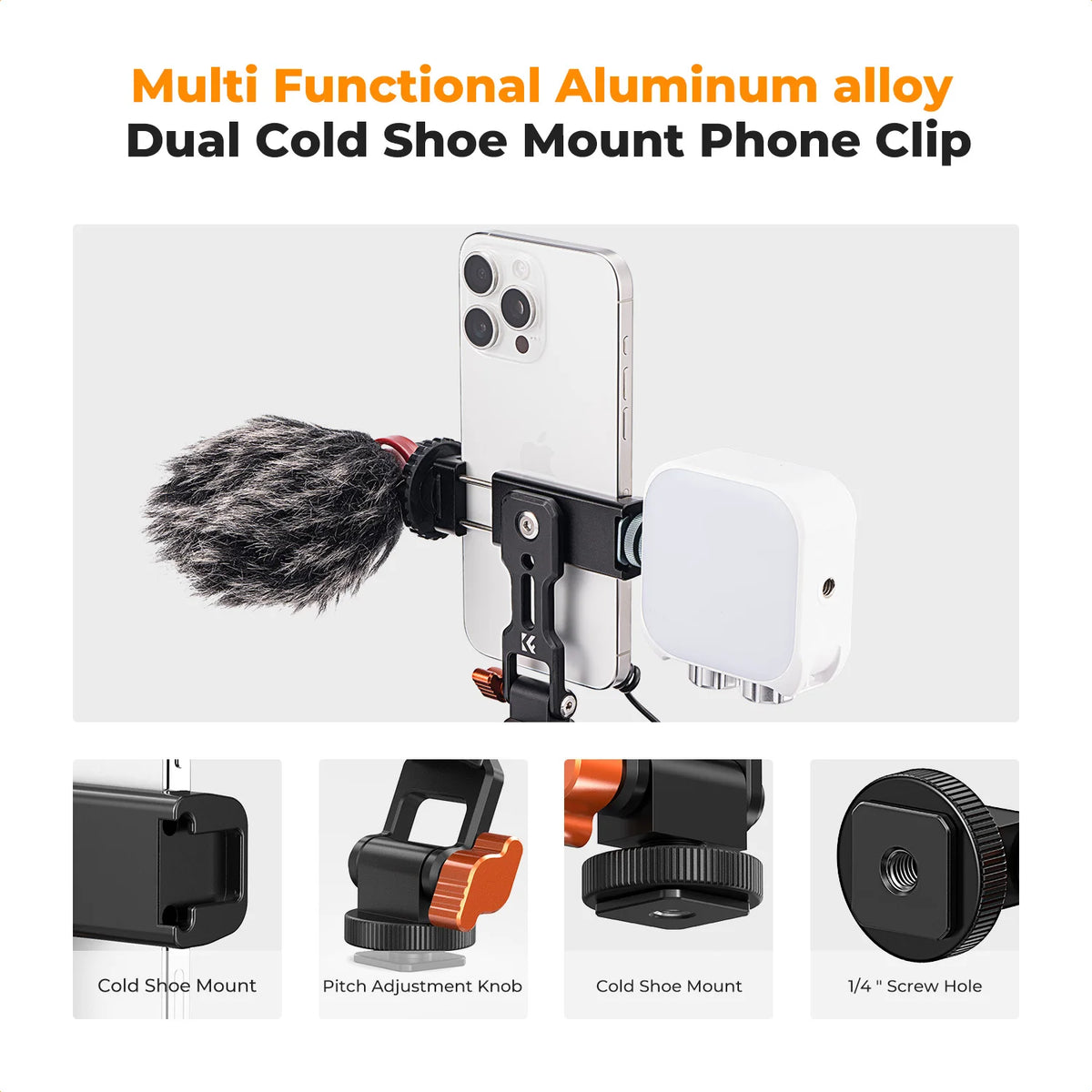 K&F Metal Phone Tripod Mount with Dual Cold Shoe